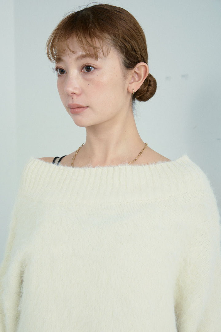 [予約/SET]アルパカタッチタッチ毛掻きオフショルニット+5ポケットサイド切り替えデニム(2set)