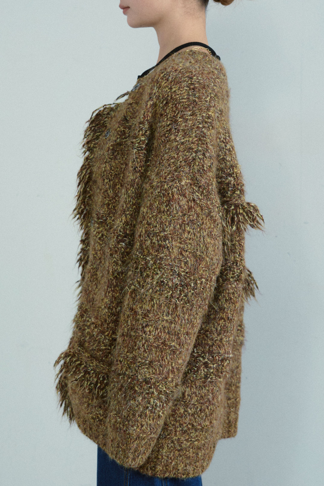 [予約/SET]フリンジニットカーディガン+5ポケットサイド切り替えデニム(2set)