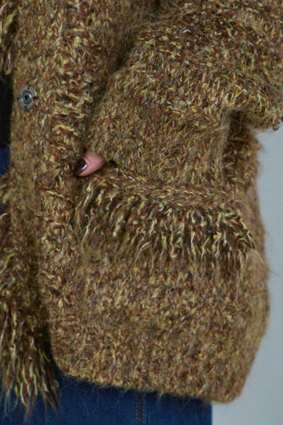 [予約/SET]フリンジニットカーディガン+5ポケットサイド切り替えデニム(2set)