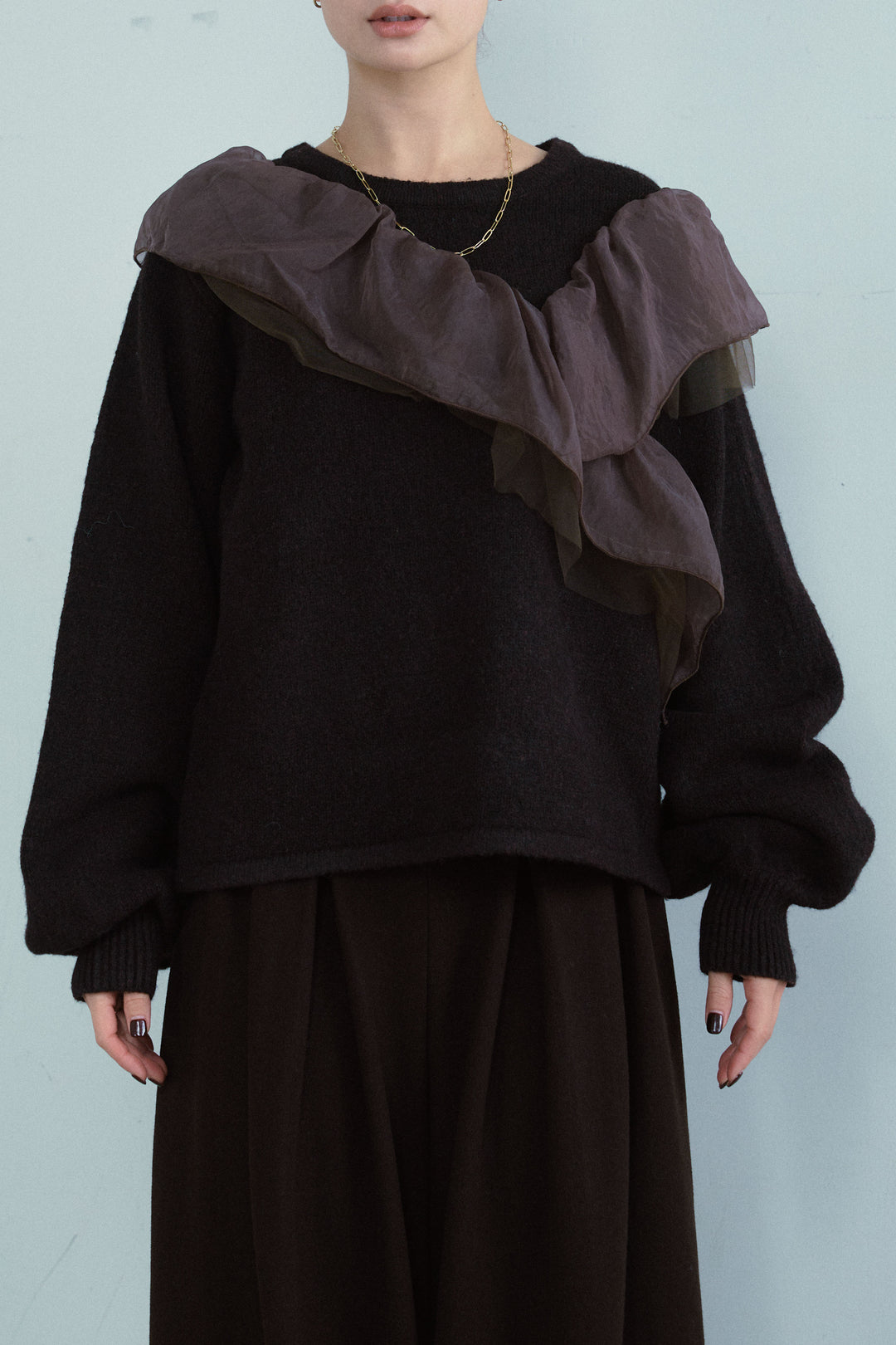 [予約]アシンメトリーチュールオーガンジーニット