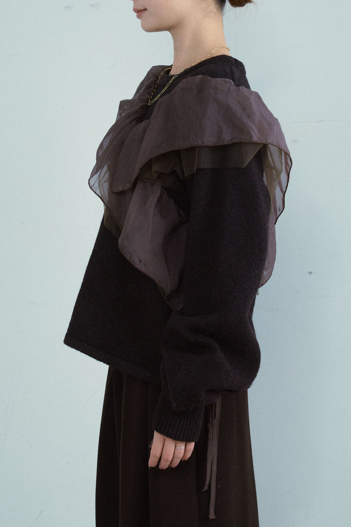 [予約]アシンメトリーチュールオーガンジーニット