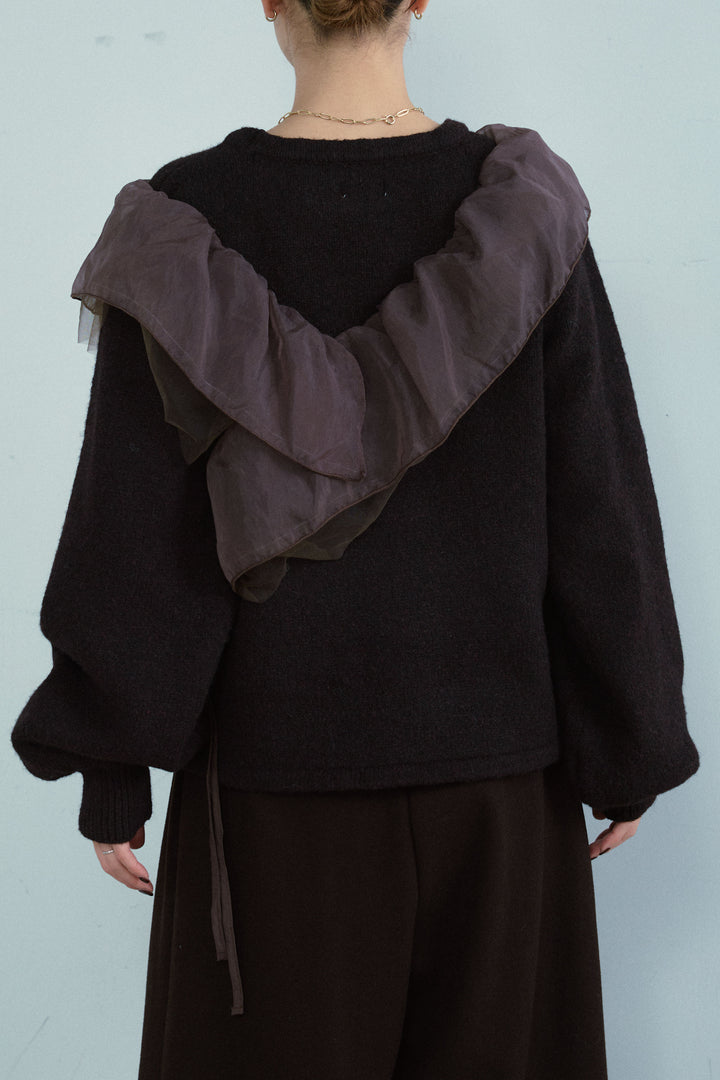 [予約]アシンメトリーチュールオーガンジーニット