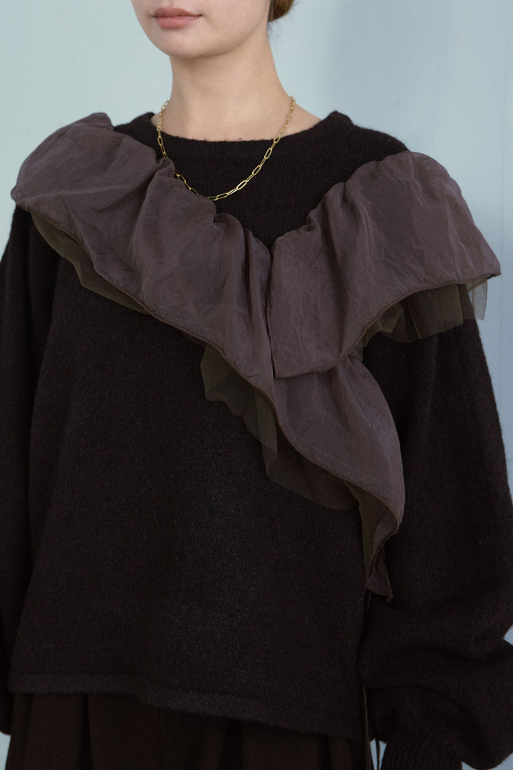 [予約]アシンメトリーチュールオーガンジーニット