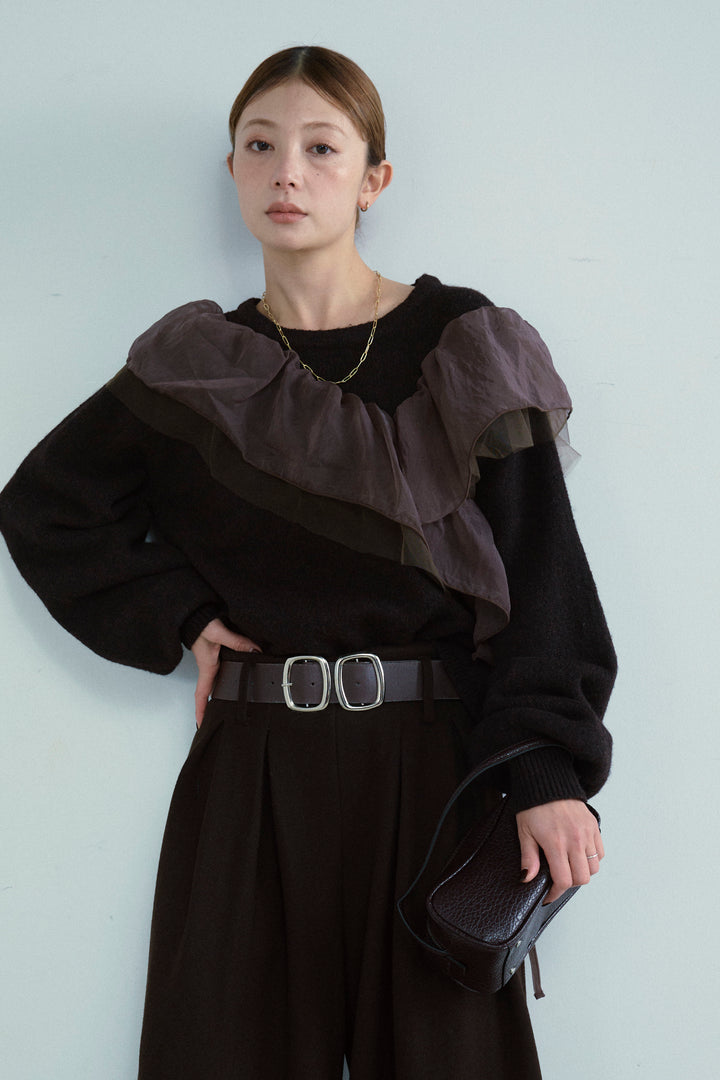 [予約]アシンメトリーチュールオーガンジーニット