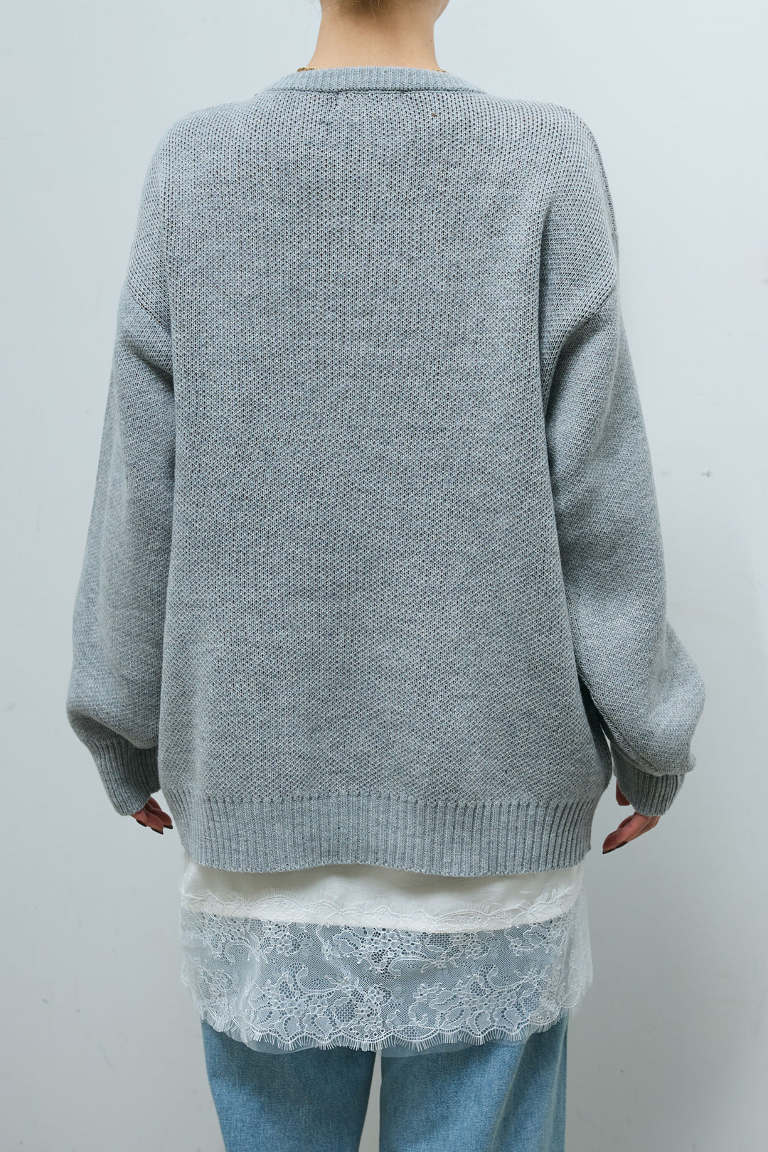 [予約/SET]バーナードジャガードプルオーバー+レースキャミ+ウエスト切り替えストレートデニム(3set)