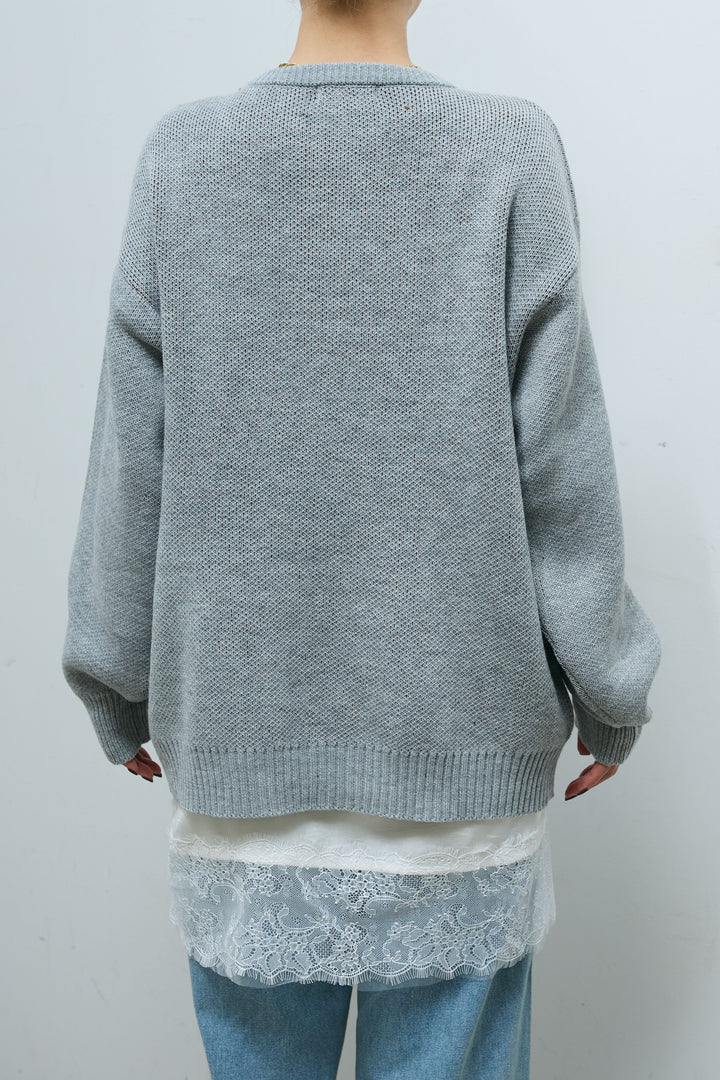 [予約/SET]バーナードジャガードプルオーバー+レースキャミ+ウエスト切り替えストレートデニム(3set)