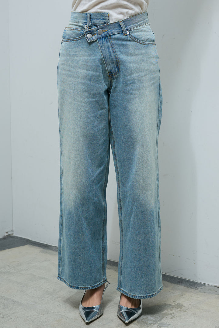 [予約]ウエスト切り替えストレートデニム