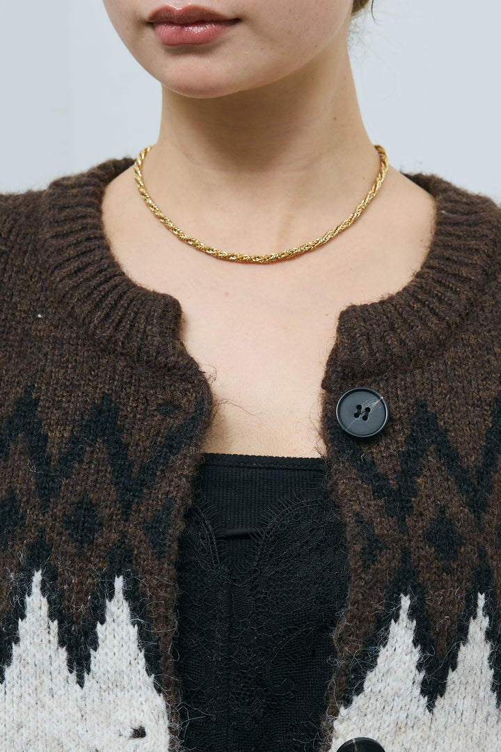 [予約/SET]ネイティブ柄オーバーカーディガン+レースキャミ+ウエスト切り替えストレートデニム(3set)