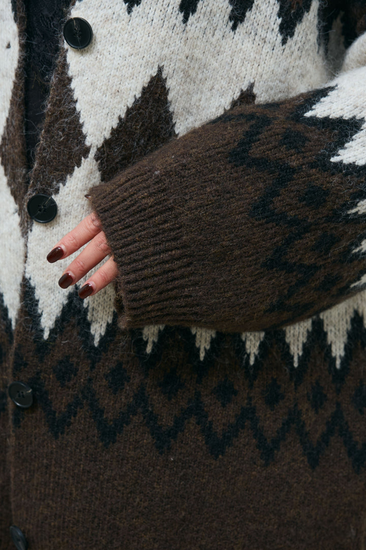 [予約/SET]ネイティブ柄オーバーカーディガン+レースキャミ+ウエスト切り替えストレートデニム(3set)