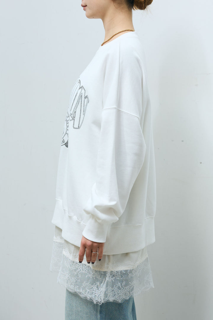 [予約/SET]カレッジロゴ刺繍スウェット+レースキャミ+ウエスト切り替えストレートデニム(3set)