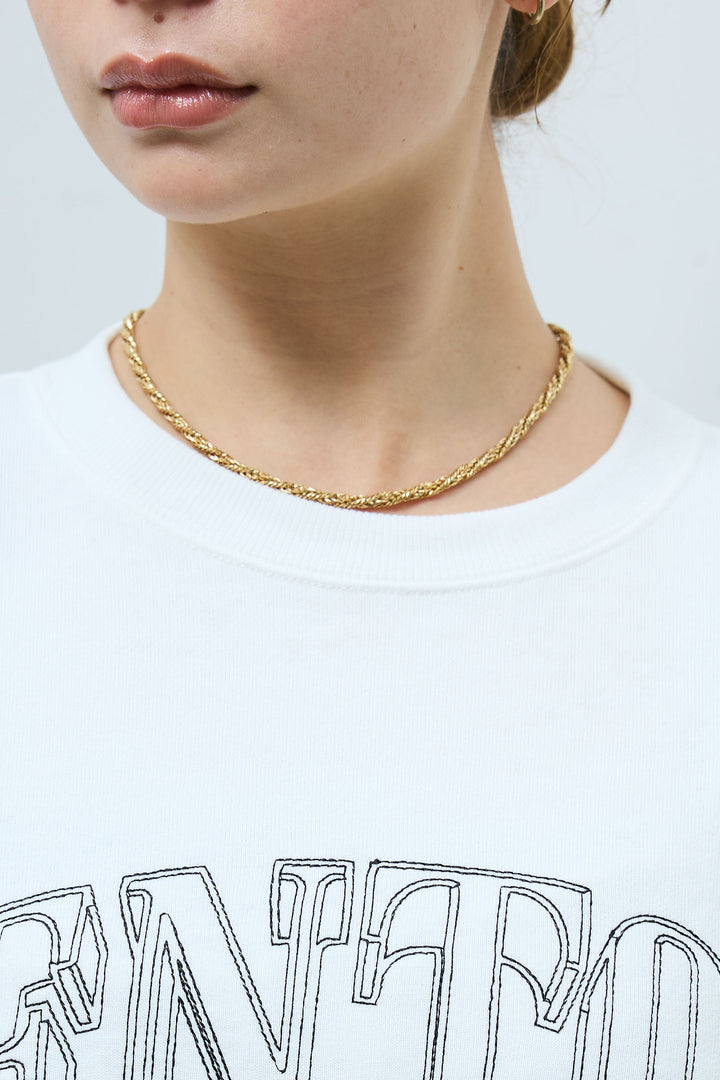 [予約/SET]カレッジロゴ刺繍スウェット+レースキャミ+ウエスト切り替えストレートデニム(3set)