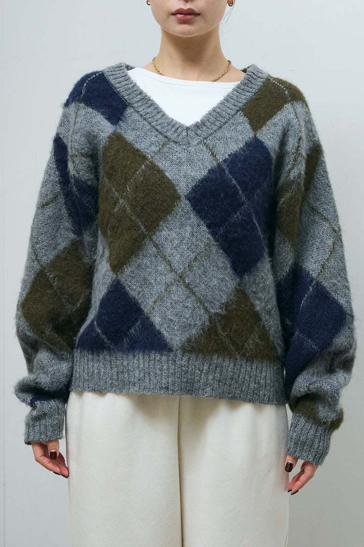 [予約]モヘアタッチアーガイルVネックプルオーバー
