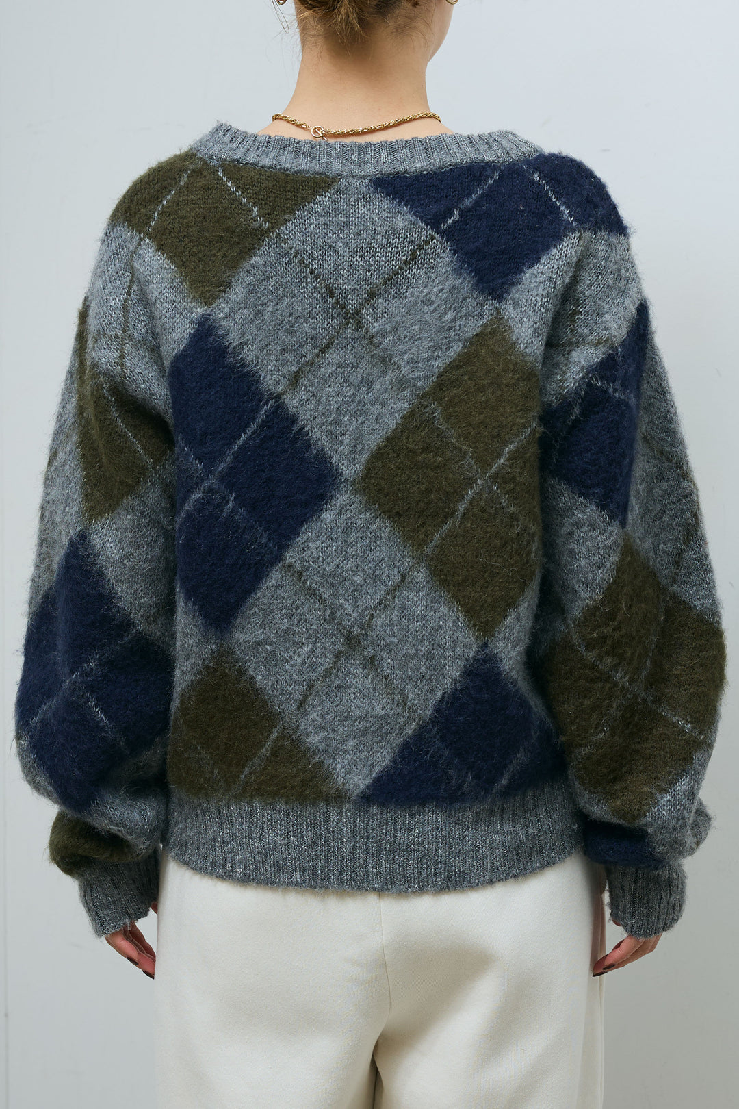 [予約/SET]モヘアタッチアーガイルVネックプルオーバー+裏起毛スウェットワイドパンツ(2set)