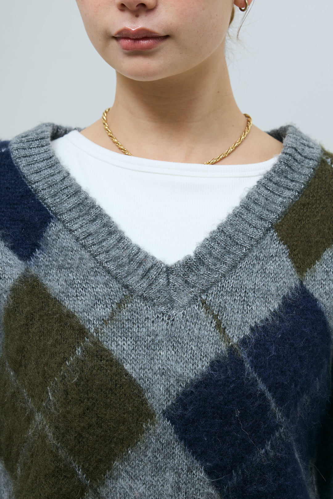 [予約]モヘアタッチアーガイルVネックプルオーバー