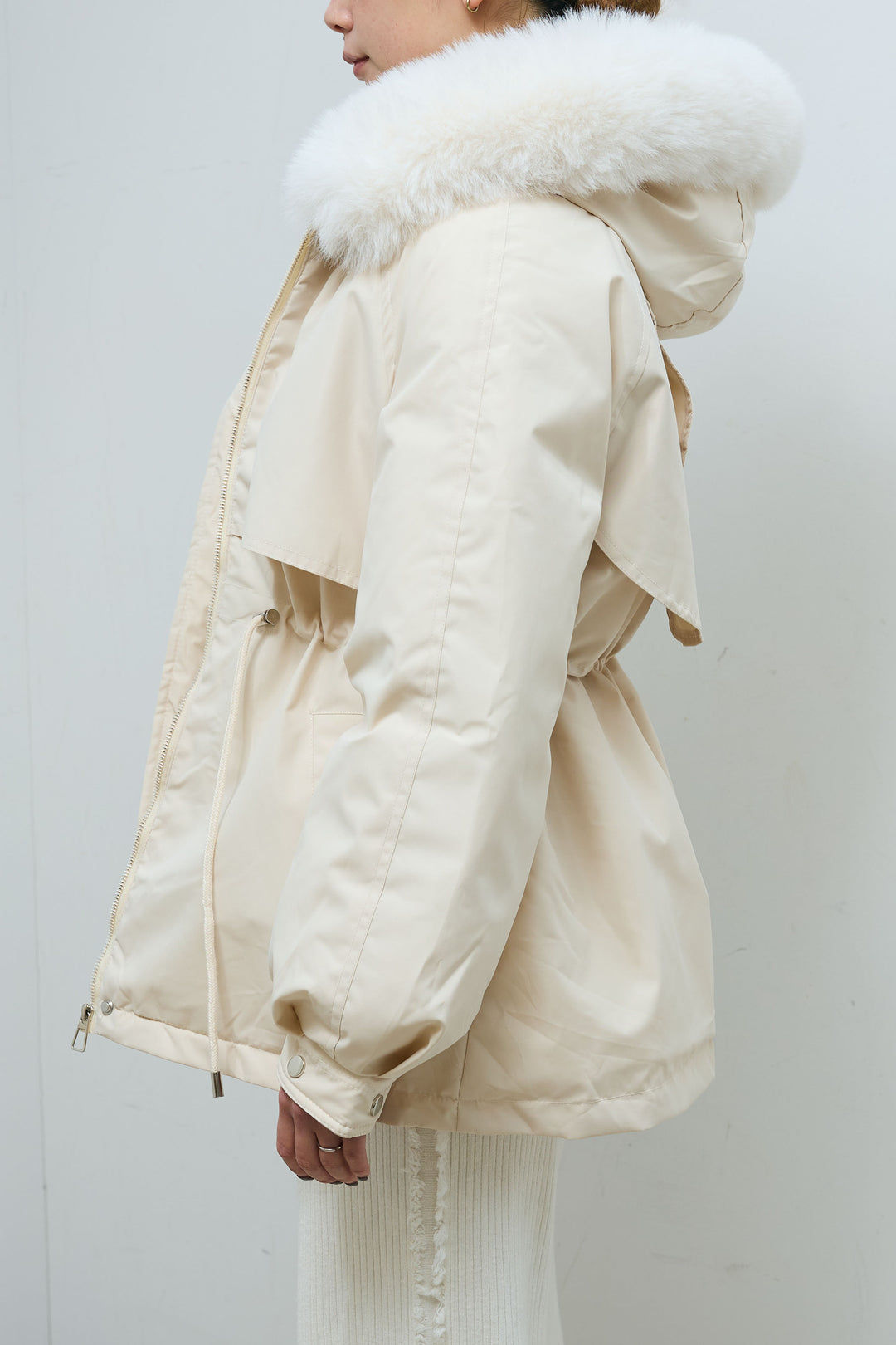 [予約/SET]ファーフード付きモッズコート+サイドフリンジニットパンツ(2set)