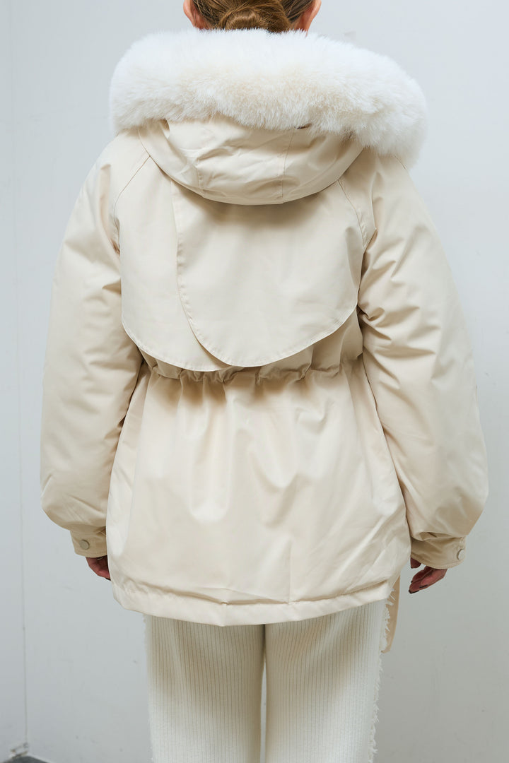 [予約/SET]ファーフード付きモッズコート+サイドフリンジニットパンツ(2set)