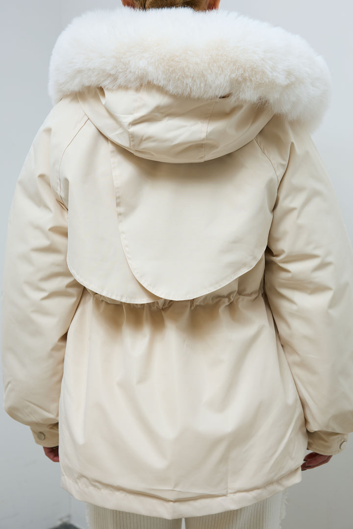 [予約/SET]ファーフード付きモッズコート+サイドフリンジニットパンツ(2set)