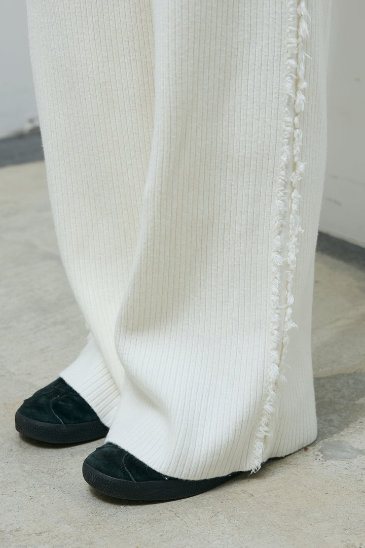 [予約/SET]ファーフード付きモッズコート+サイドフリンジニットパンツ(2set)