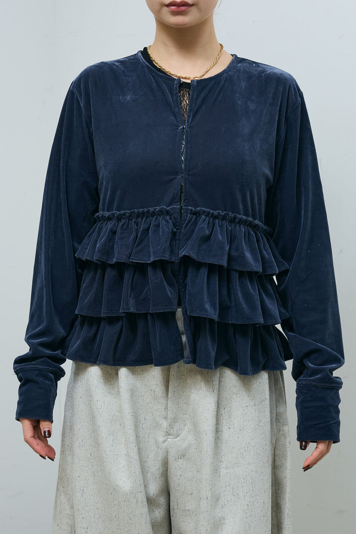 [予約/SET]シアーベロアティアードカーディガン+ミックスカルゼサイドタックコクーンPT(2set)