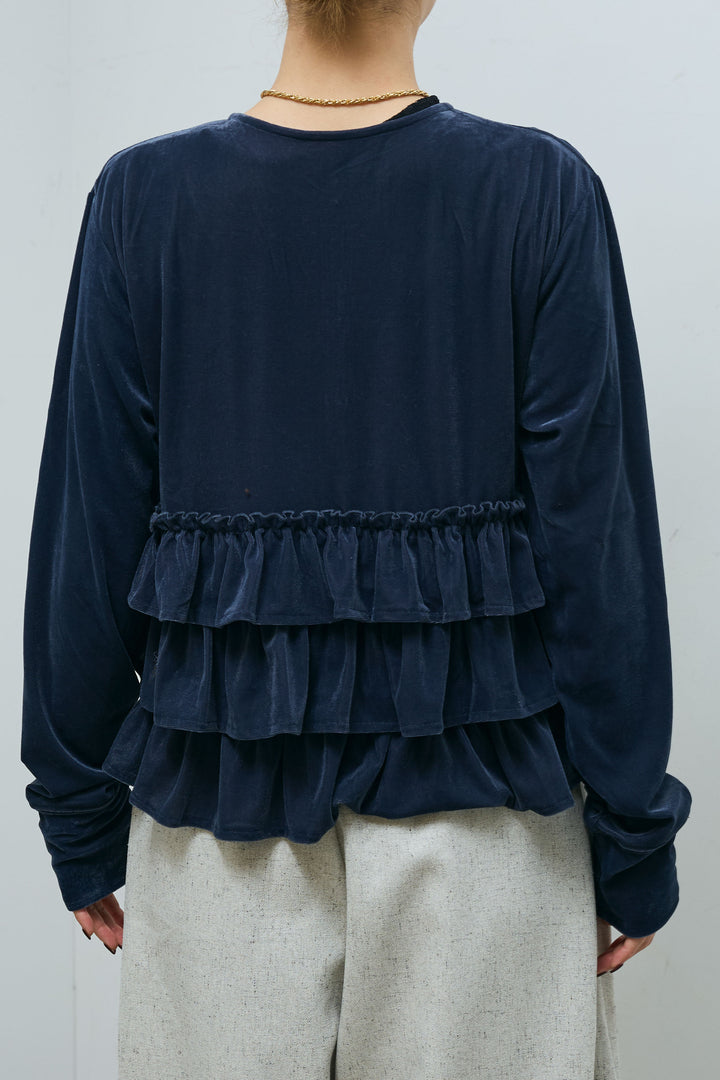 [予約/SET]シアーベロアティアードカーディガン+シアーレーストップス+ミックスカルゼサイドタックコクーンPT(3set)