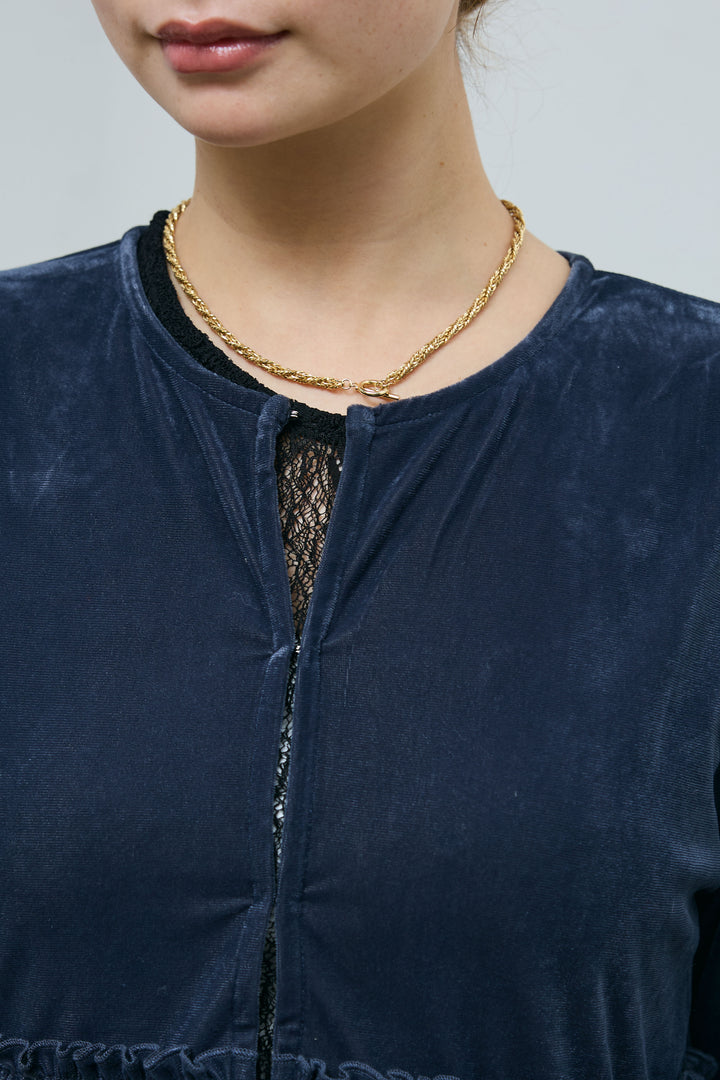 [予約/SET]シアーベロアティアードカーディガン+ミックスカルゼサイドタックコクーンPT(2set)