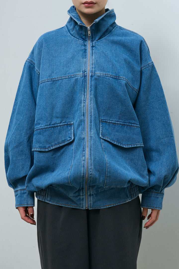 [予約/SET]スタンドジップデニムブルゾン+裏起毛スウェットワイドパンツ(2set)