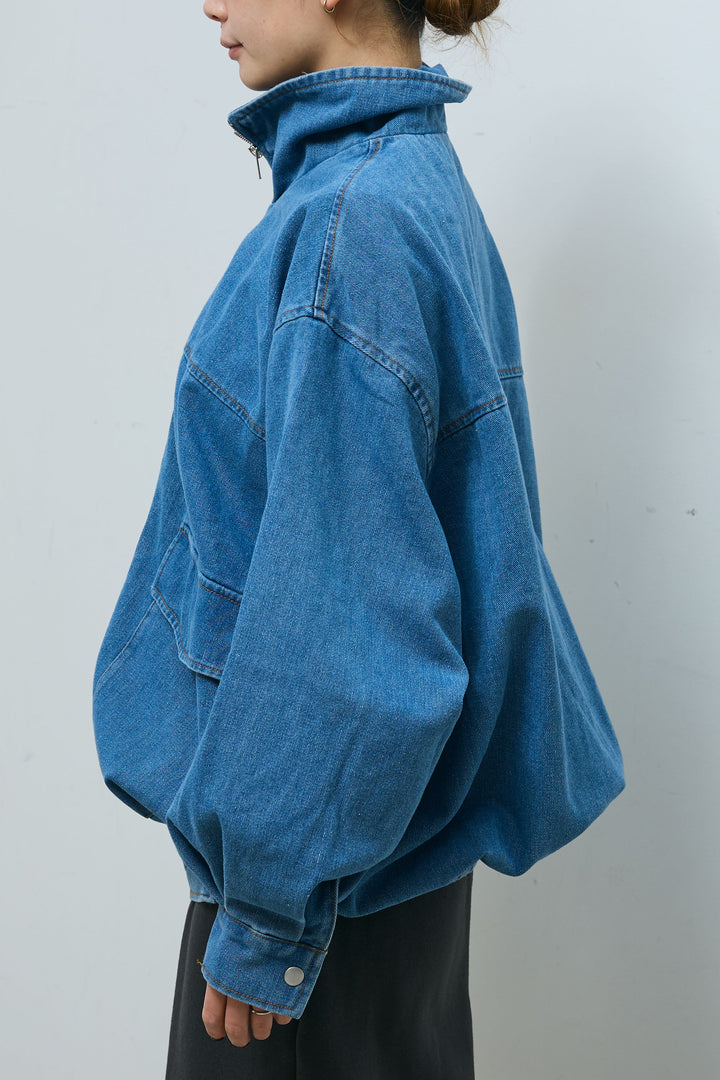 [予約/SET]スタンドジップデニムブルゾン+裏起毛スウェットワイドパンツ(2set)