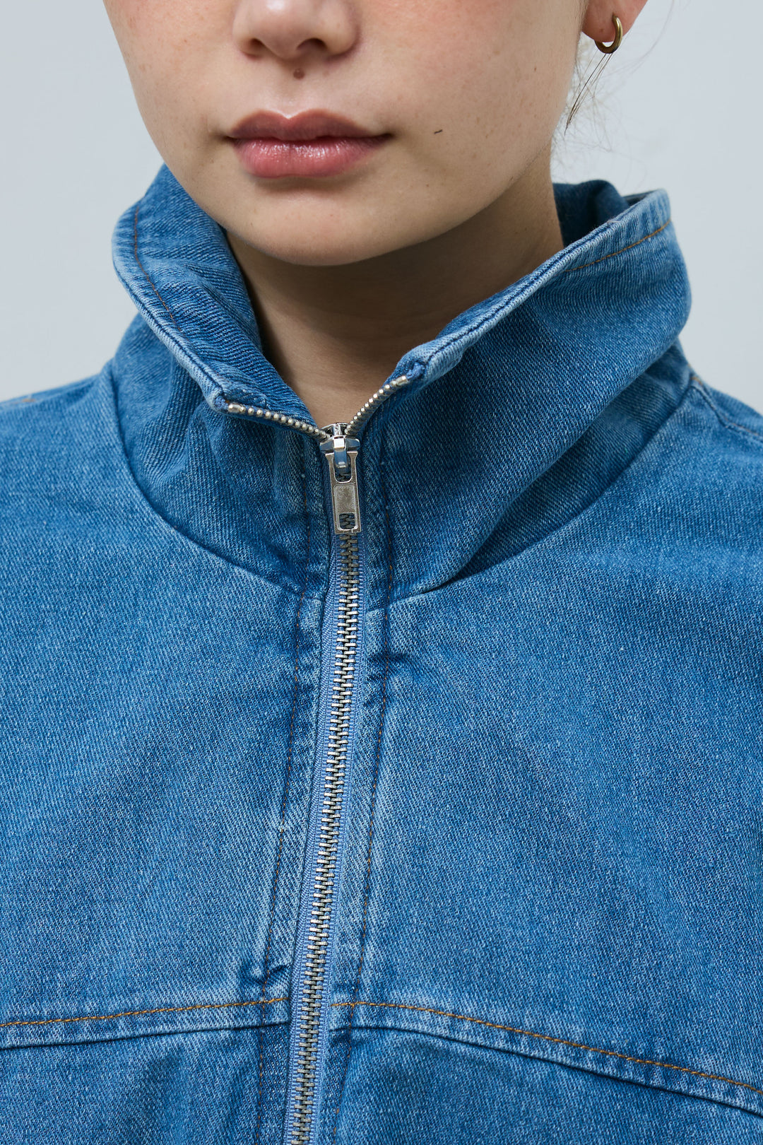 [予約/SET]スタンドジップデニムブルゾン+裏起毛スウェットワイドパンツ(2set)