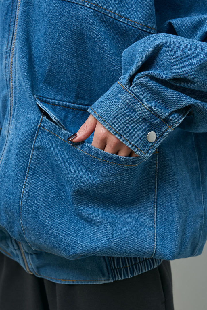 [予約/SET]スタンドジップデニムブルゾン+裏起毛スウェットワイドパンツ(2set)