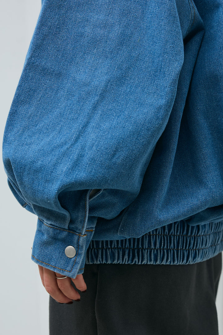 [予約/SET]スタンドジップデニムブルゾン+裏起毛スウェットワイドパンツ(2set)