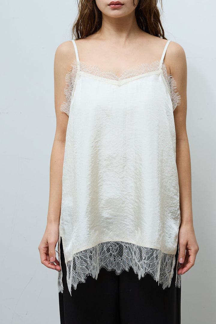 [予約/SET]ウェーブシャギーニットジャケット+サテンレースキャミソール(2set)