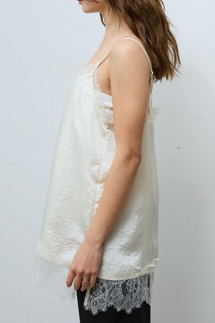 [予約/SET]ウェーブシャギーニットジャケット+サテンレースキャミソール(2set)