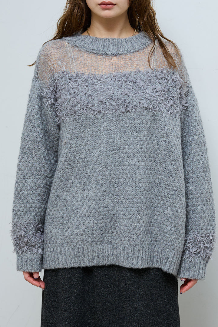 [予約]切り替えパターンミニフリンジニット