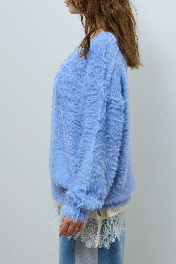 [予約/SET]起毛シャギーカーディガン+フロントジップストラップデザインデニムサロペット(2set)