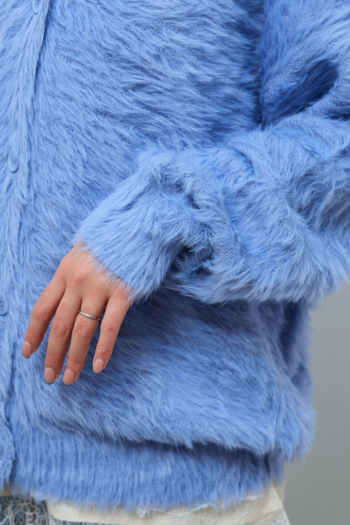 [予約/SET]起毛シャギーカーディガン+フロントジップストラップデザインデニムサロペット(2set)