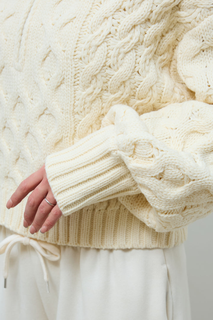 [予約/SET]バルキーケーブルハーフジッププルオーバー+裏起毛スウェットワイドパンツ(2set)