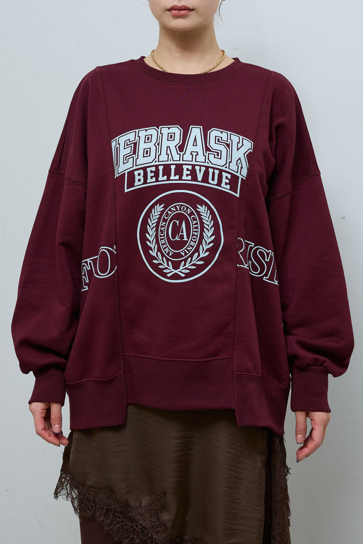 [予約/SET]カレッジプリントリメイク風スウェット+アシンメトリーレースロングキャミ(2set)