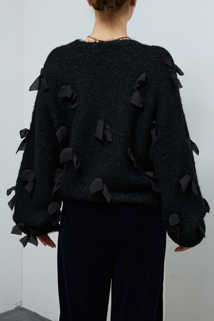 [予約/SET]ブークレー×ジョーゼットリボンニット+ベロアサイドラインイージーパンツ(2set)