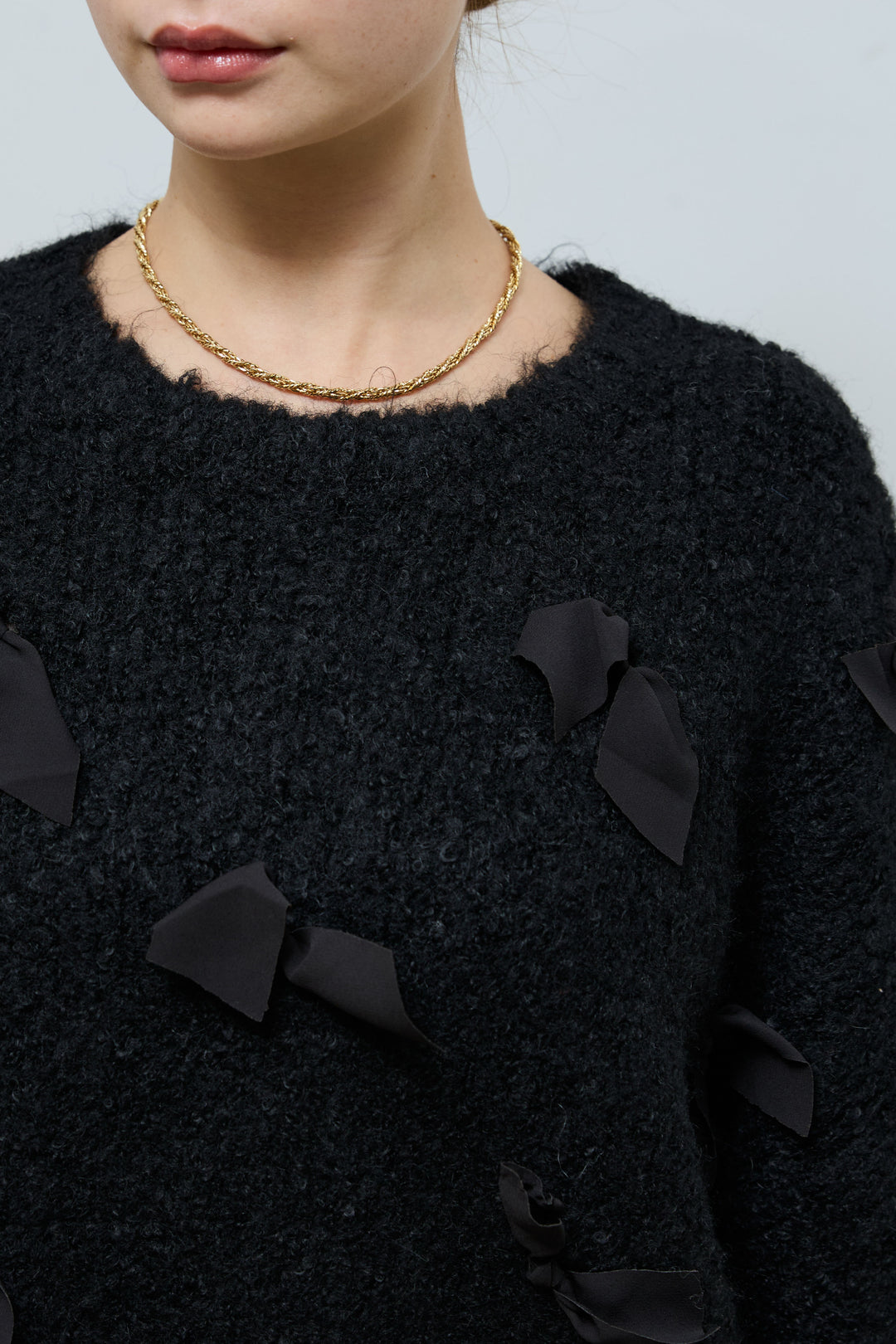 [予約/SET]ブークレー×ジョーゼットリボンニット+ベロアサイドラインイージーパンツ(2set)