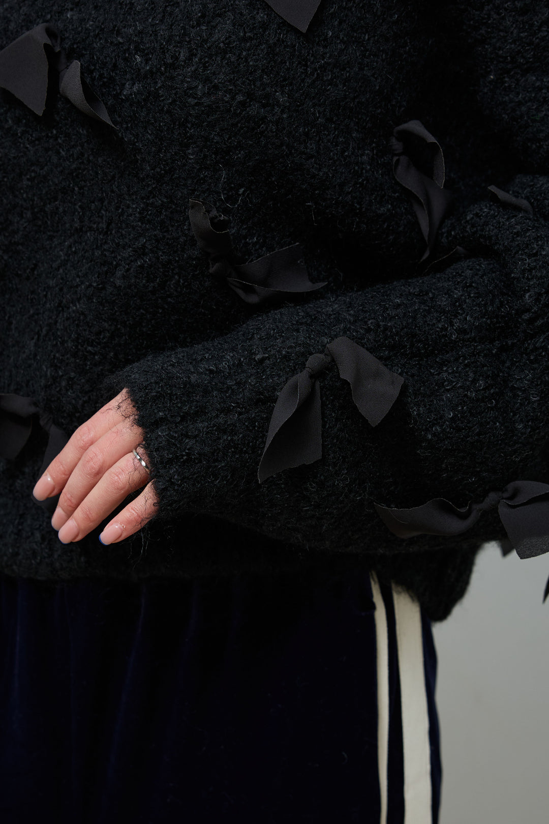 [予約/SET]ブークレー×ジョーゼットリボンニット+ベロアサイドラインイージーパンツ(2set)