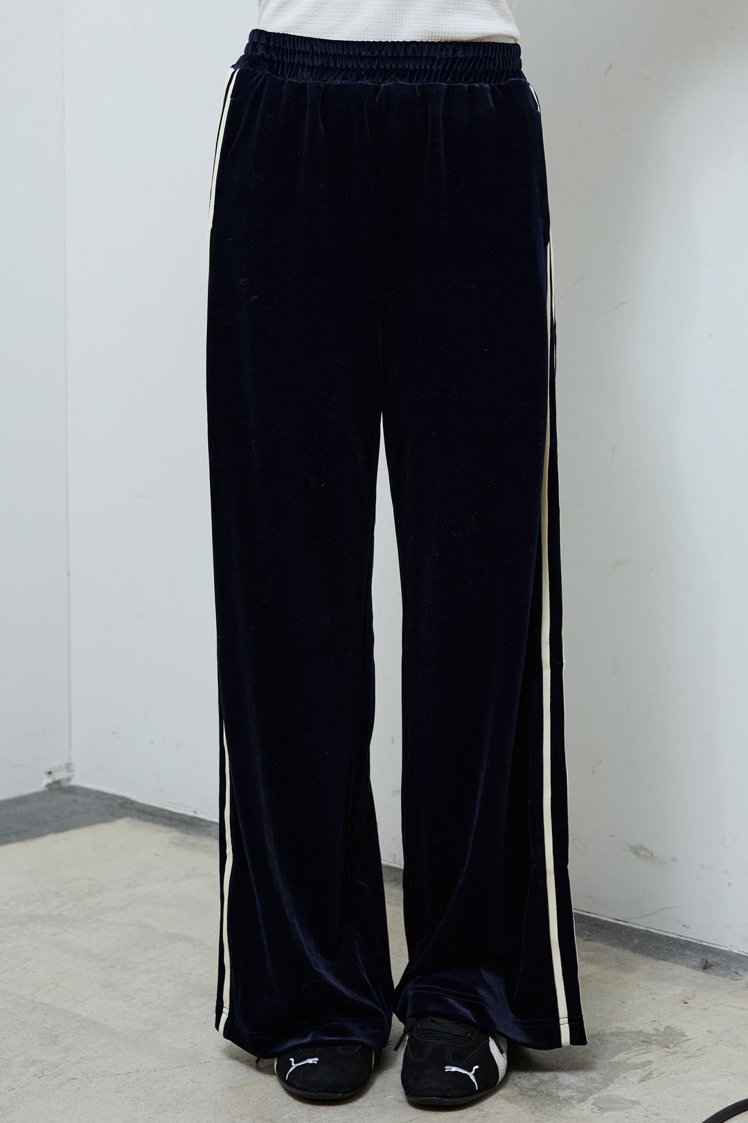 [予約/SET]ブークレー×ジョーゼットリボンニット+ベロアサイドラインイージーパンツ(2set)