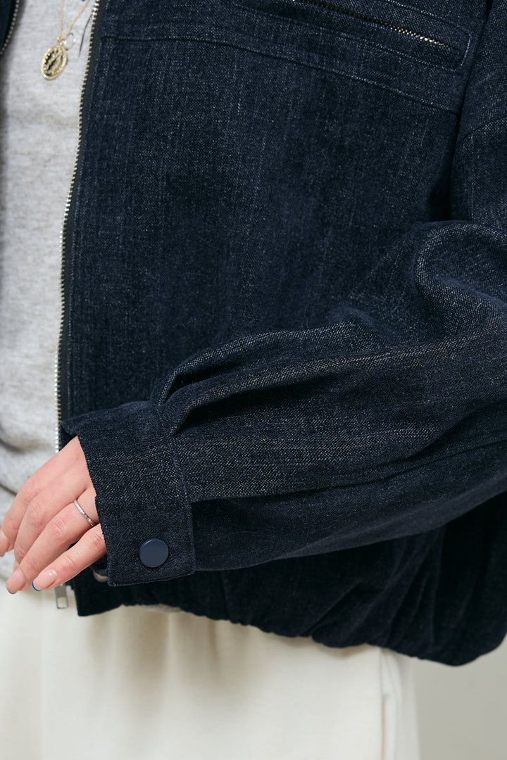 [予約/SET]起毛タッチバルーンデニムブルゾン+裏起毛スウェットワイドパンツ(2set)