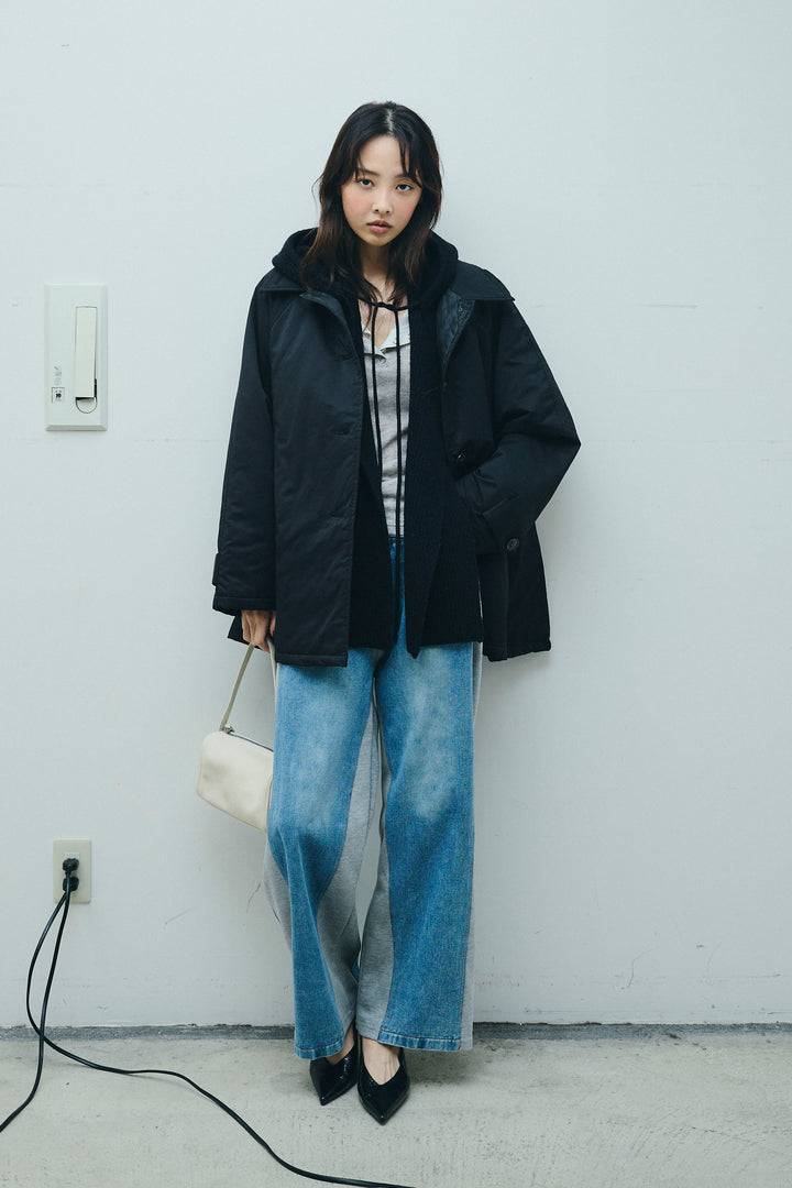 [予約/SET]キルトライニングAライントレンチ+アルパカタッチフライトニットキャップ+スウェット切り替えデニムパンツ(3set)