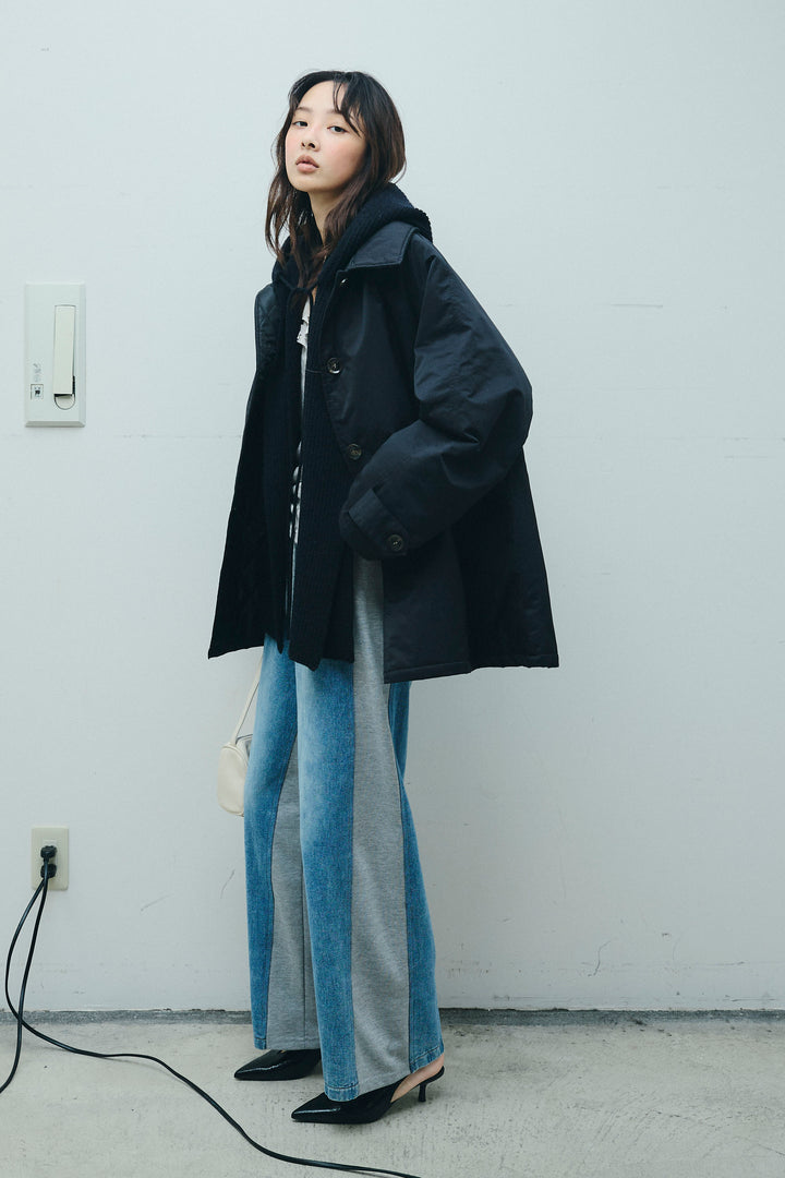 [予約/SET]キルトライニングAライントレンチ+アルパカタッチフライトニットキャップ+スウェット切り替えデニムパンツ(3set)