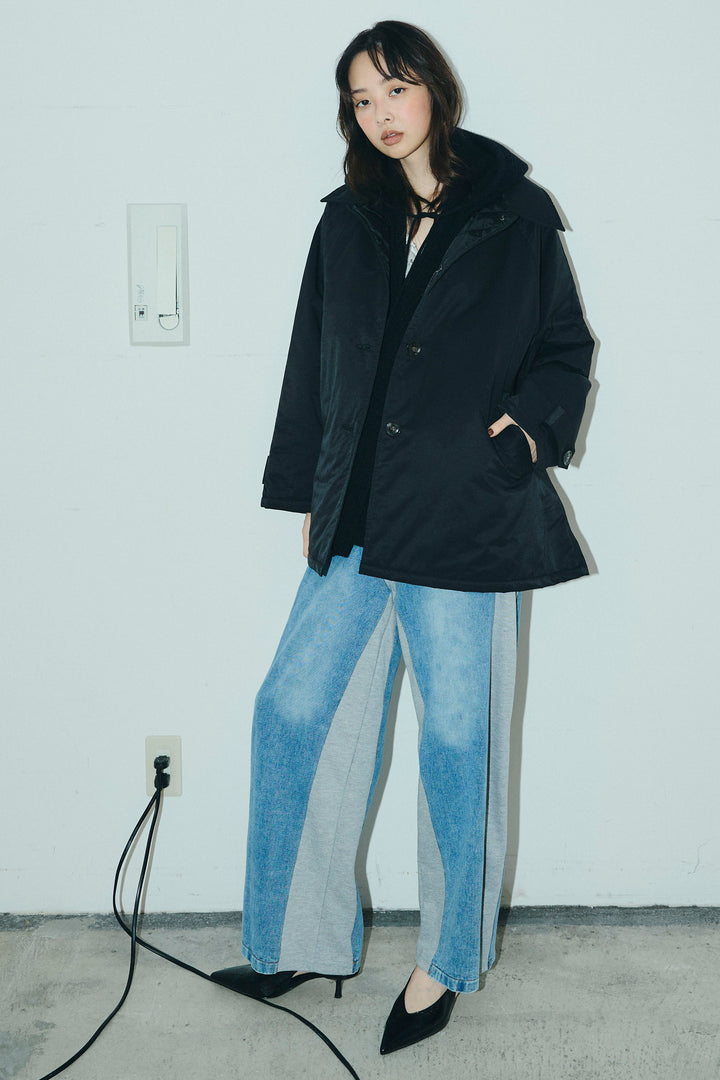 [予約/SET]キルトライニングAライントレンチ+アルパカタッチフライトニットキャップ+スウェット切り替えデニムパンツ(3set)