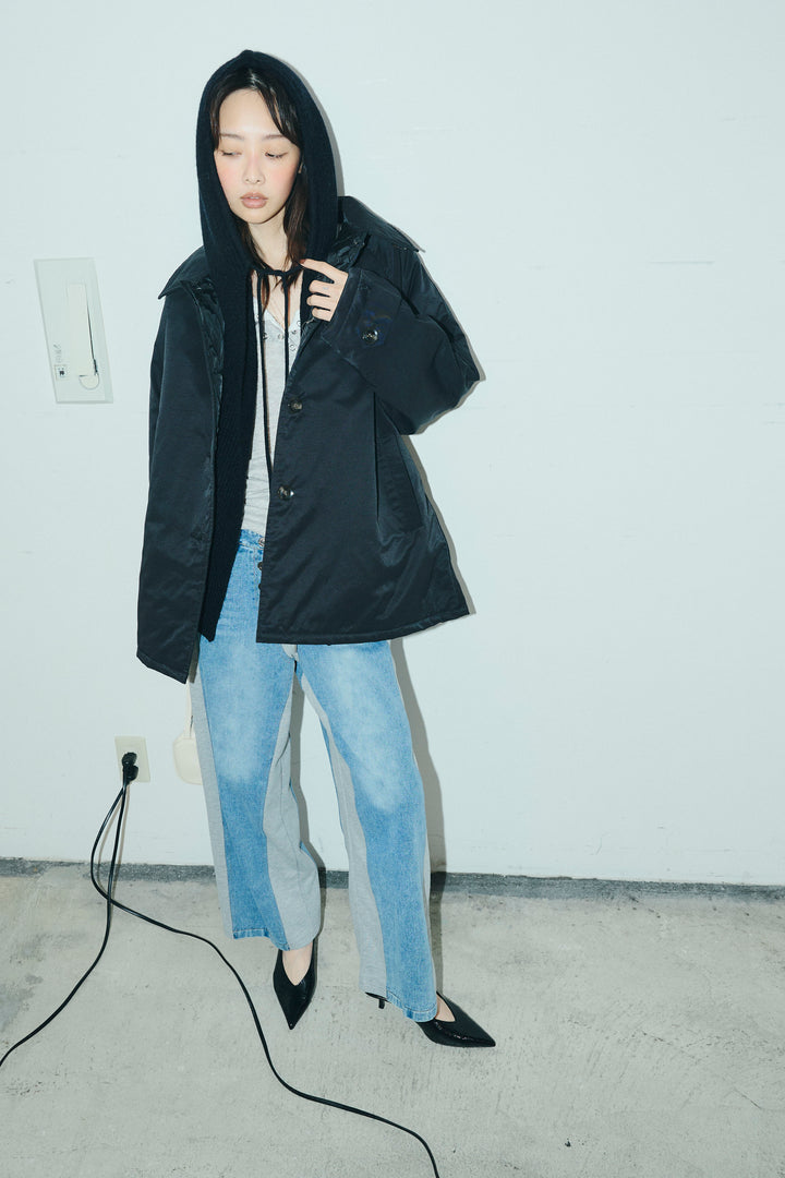 [予約/SET]キルトライニングAライントレンチ+アルパカタッチフライトニットキャップ+スウェット切り替えデニムパンツ(3set)