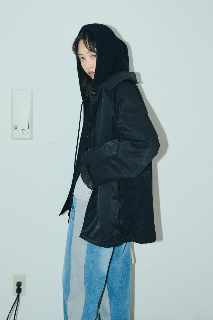 [予約/SET]キルトライニングAライントレンチ+アルパカタッチフライトニットキャップ+スウェット切り替えデニムパンツ(3set)