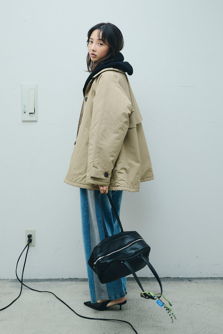 [予約/SET]キルトライニングAライントレンチ+アルパカタッチフライトニットキャップ+スウェット切り替えデニムパンツ(3set)