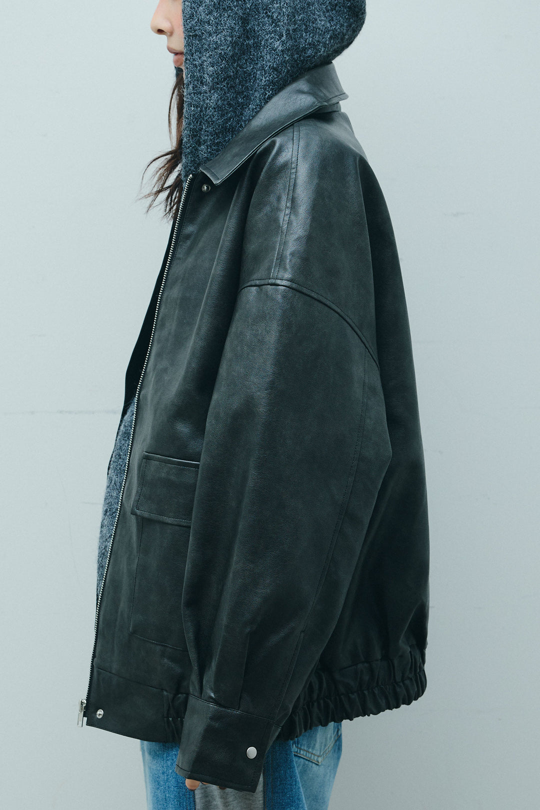 [予約]フェイクレザーオーバーサイズブルゾン