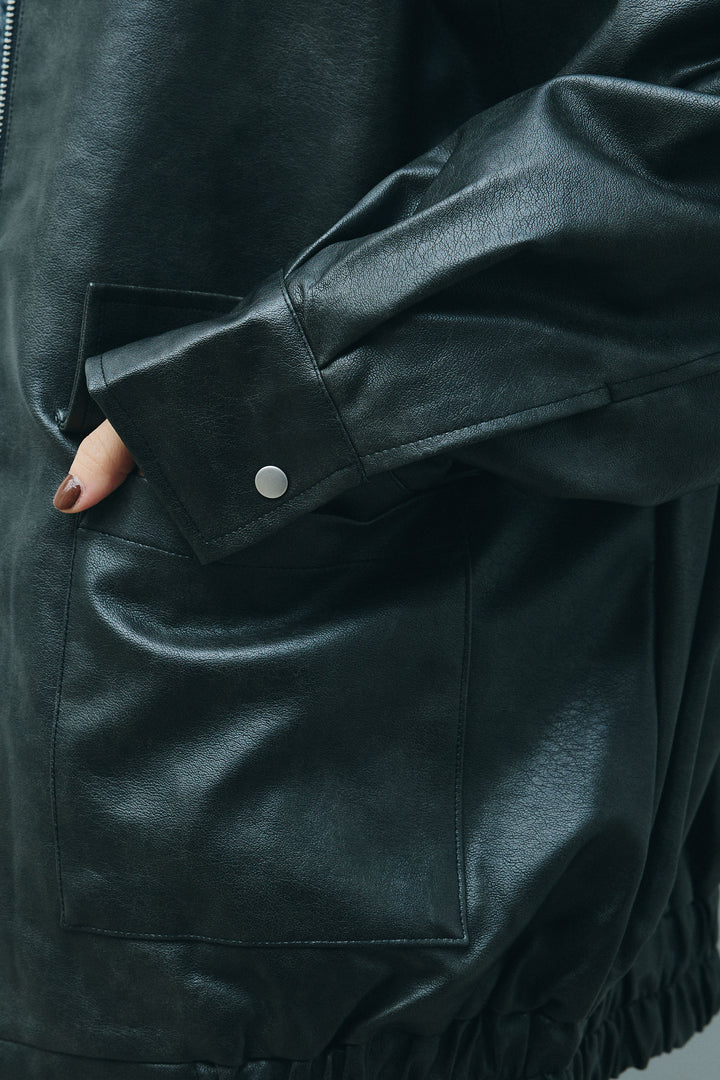 [予約]フェイクレザーオーバーサイズブルゾン